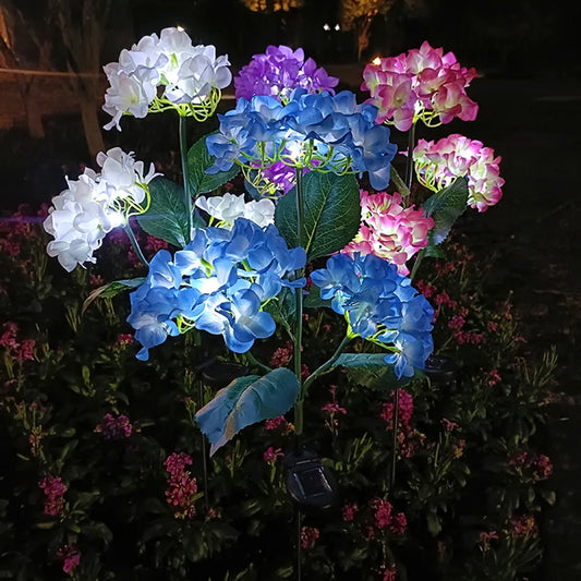 Solar Hydrangea Rose Flower Light Outdoor Garden Landscape Lamps for Lawn Yard Vegetable Patch Patio Country House Decoration