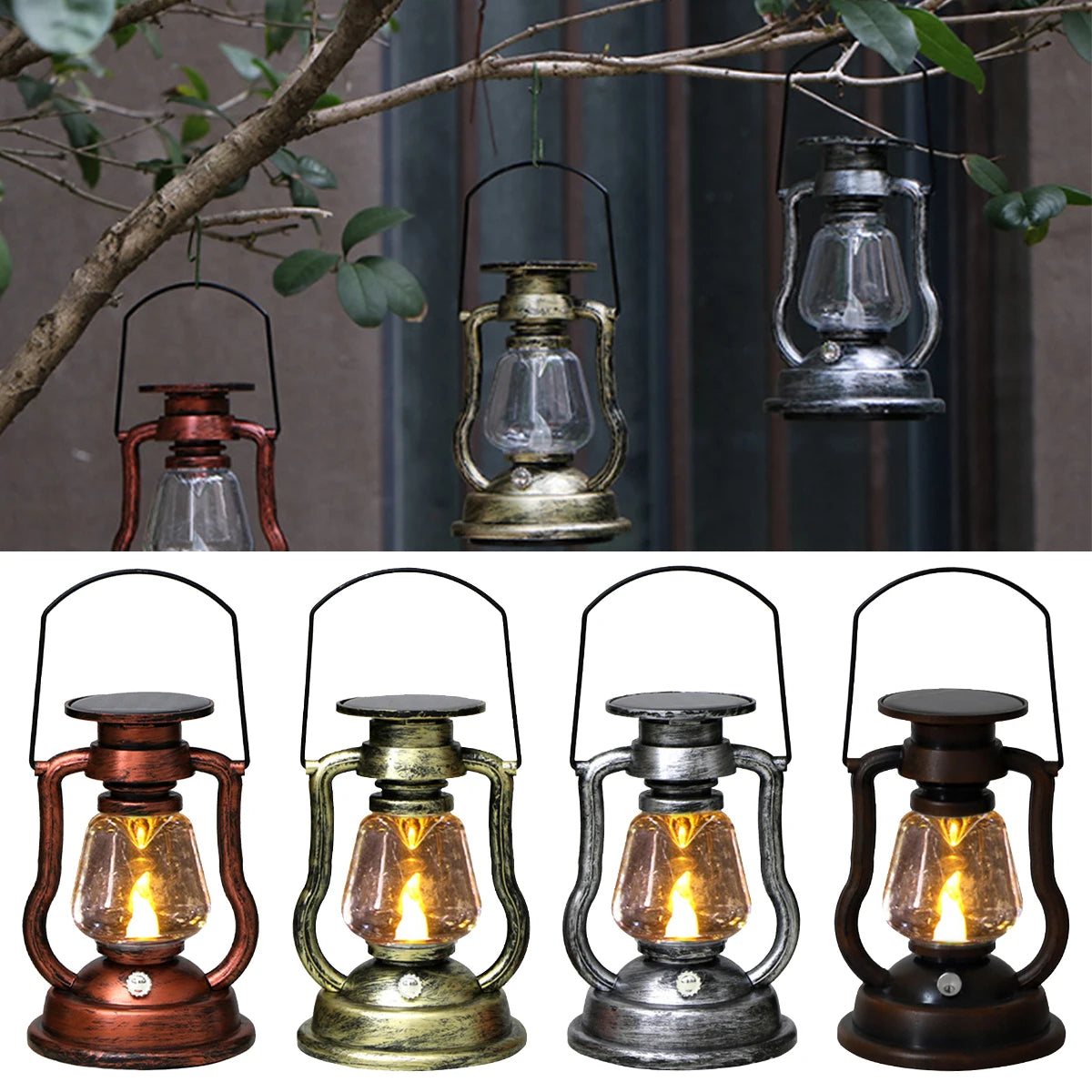 Solar LED Light Outdoor Retro Kerosene Lamp Garden Light Solar Hanging Light Portable Camping Lantern Courtyard Garden Decor