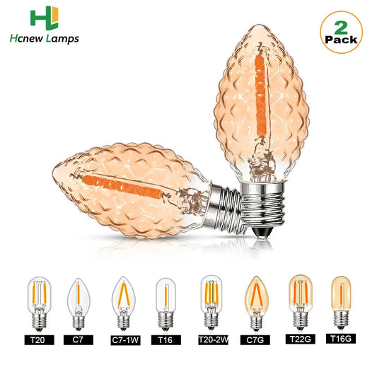 Candle C7 Led Bulb T20 T22 Tubular Mini Night Light E12 E14 Lamp Base Dimmable Edison Filament Bulb Chandelier Replacement Bulbs