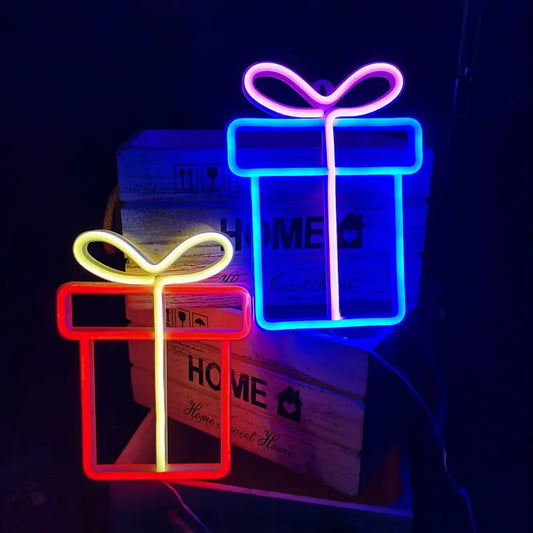 Gift Box Led Neon Sign Wall Light for Bedroom Kids Room Living Room Bar Party Wedding Decoration Christmas Gift Neon Night Light