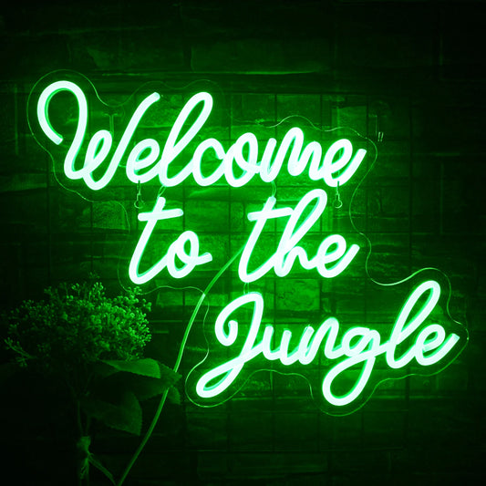 Green Welcome to the Jungle Neon Sign Wall Decor LED Light Home Club Party Wedding Kids Indoor Room Decor Neon Light USB Power