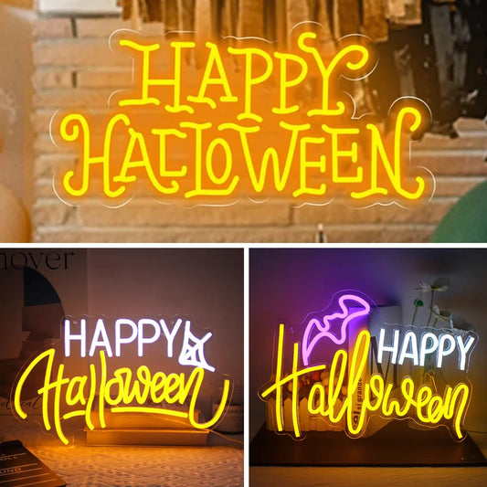 Happy Halloween Neon Sign Spooky LED Signs for Wall Halloween Gifts Neon Light Halloween House Party Restaurant Decor Light