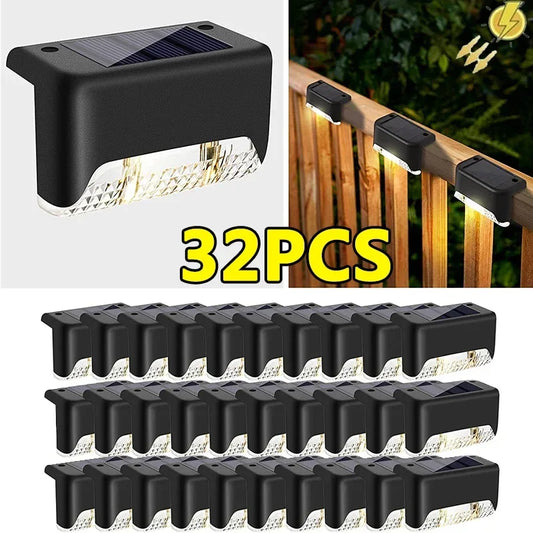 32/24/16/12/8/4Pcs Solar Deck Lights Outdoor Waterproof LED Fence Lights Garden Step Lamp for Patio Stairs Railing Pathway Step