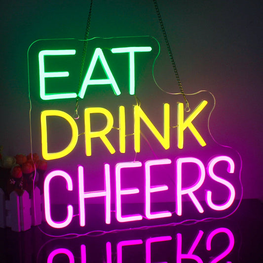 Eat Drink Cheers Neon Sign Three Colors LED Lights Letter Room Decoration For Birthday Party Bedroom Home Bar Wall Lamp Decor