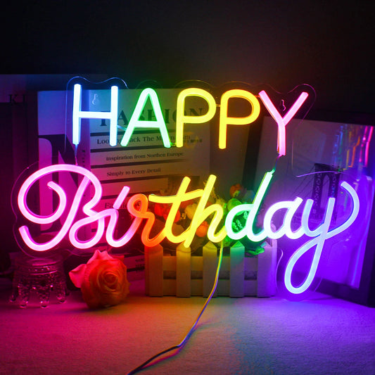 Color Happy Birthday Neon Sign for Wall Decor LED Happy Birthday Light Up Sign for Birthday Party USB Neon Light Boys and Girls