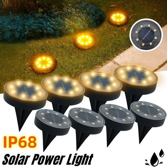 Outdoor LED Solar Power Disk Light New Solar Power Ground Light Waterproof Deck Light Spotlight Buried Lamp Garden Decoration