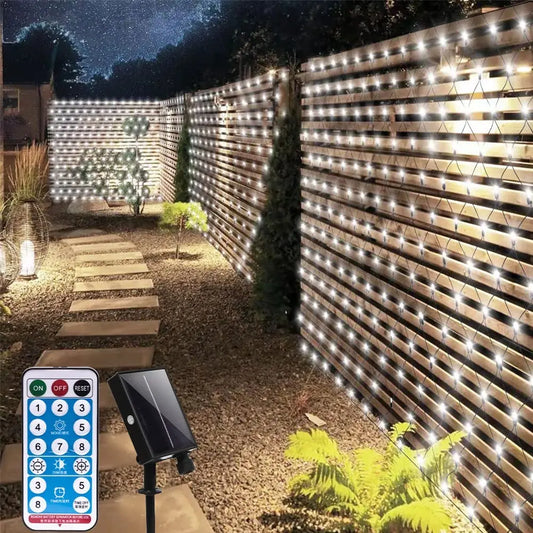 Solar Powered Net Light Mesh Fairy Lights Waterproof Garland With 8 Modes Timer Christmas Decorations For Home 3M X 2M,Holiday