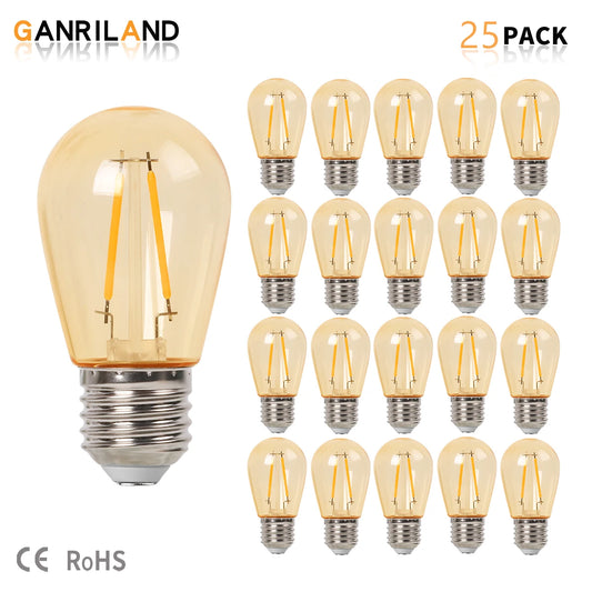 GANRILAND S14 PC String Light Bulbs Amber Plastic E27 220V Waterproof IP44 Warm White 2700K Vintage 1W 2W ST45 Led Edison Bulb