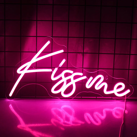 Kiss Me Neon Signs Pink Letter LED Lights Glow Party Signs Light Romantic Wedding Marriage Decorations Art Wall Lamp Ornaments