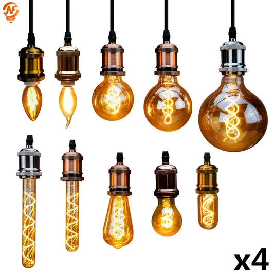 4pcs/lot Retro Vintage Lamps 4W 2200K Spiral Light LED Filament Bulb A60 ST64 G95 G125 Decorative Lighting Dimmable Edison Lamp