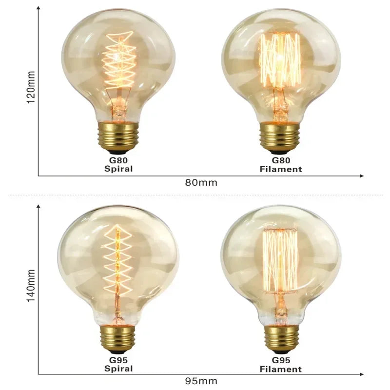 Edison Light Bulb E27 220V 40W ST64 A19 G80 G95 T10 T45 T185 Retro Filament Incandescent Ampoule Bulb Vintage Edison Lamps