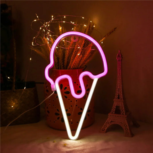 Ice Cream Neon Sign Light Wall Hanging Shop Bar Restaurant Window Decoration Christmas Holiday Led Lamp Children's night light